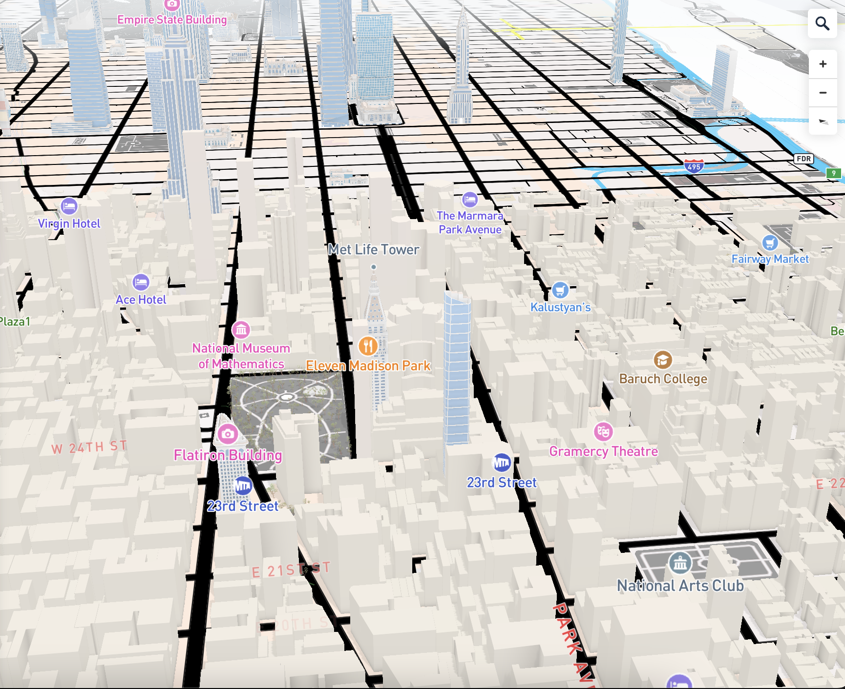 Black-White 3D New York Region: Light preset and Road & Transit Network modified to night mode.